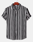 Mivanity Men's Striped Loose Fit Lapel Collar Short Sleeve Casual Shirts