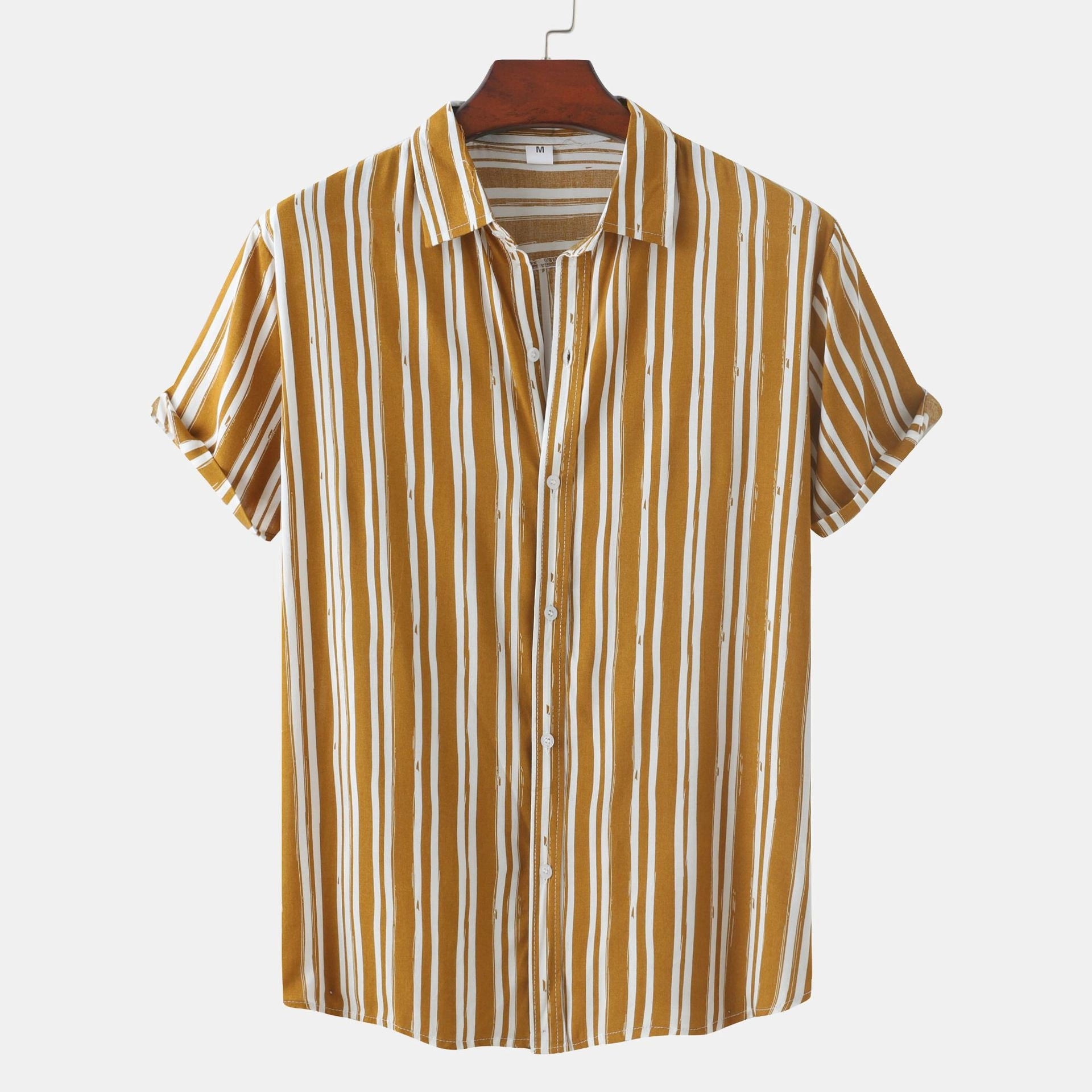 Mivanity Men's Striped Loose Fit Lapel Collar Short Sleeve Casual Shirts