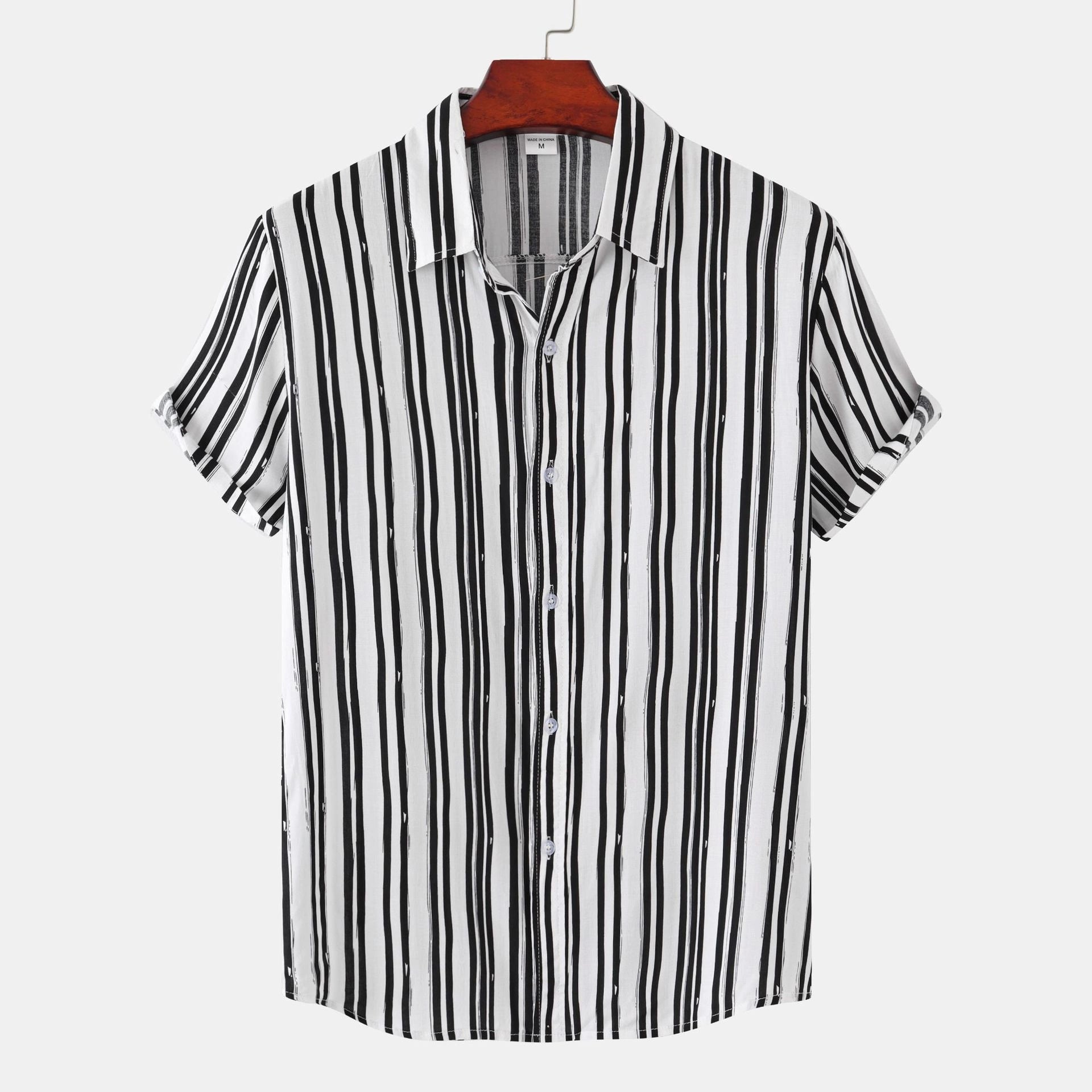 Mivanity Men's Striped Loose Fit Lapel Collar Short Sleeve Casual Shirts