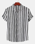 Mivanity Men's Striped Loose Fit Lapel Collar Short Sleeve Casual Shirts