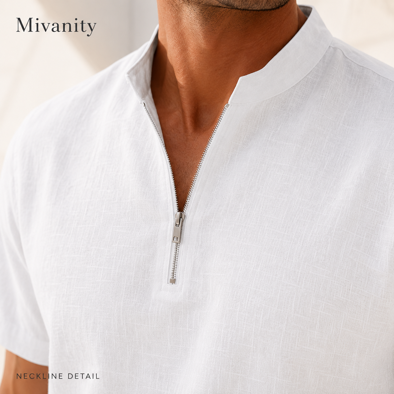 Mivanity Men’s Textured Linen-Blend Quarter-Zip Shirt