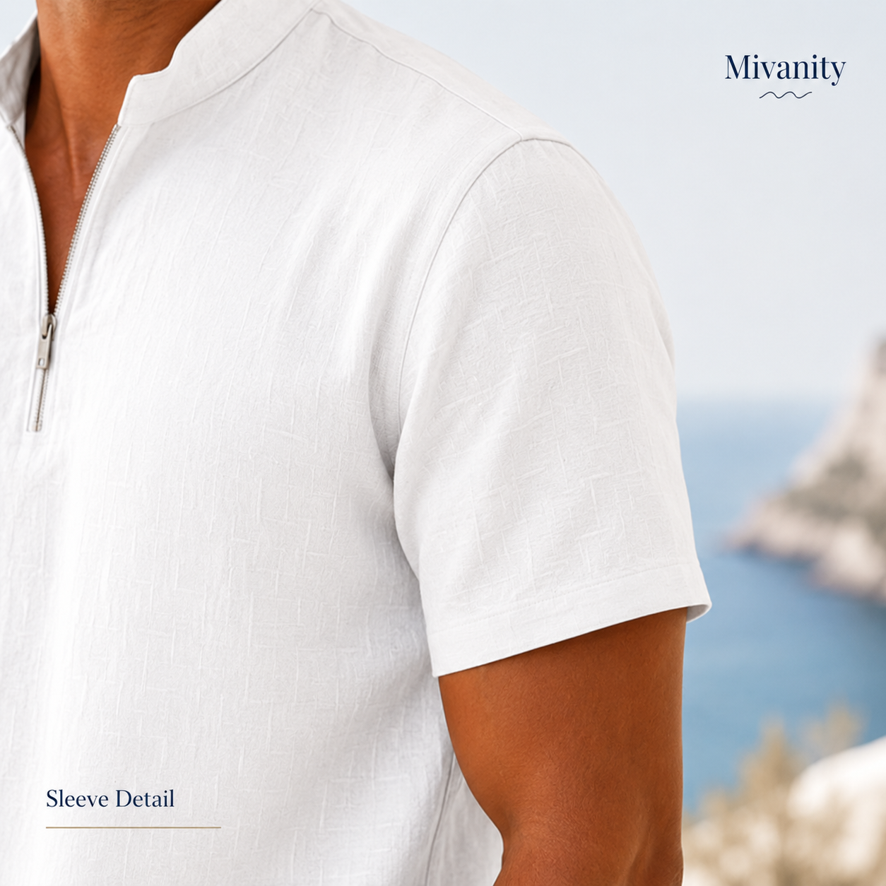 Mivanity Men’s Textured Linen-Blend Quarter-Zip Shirt