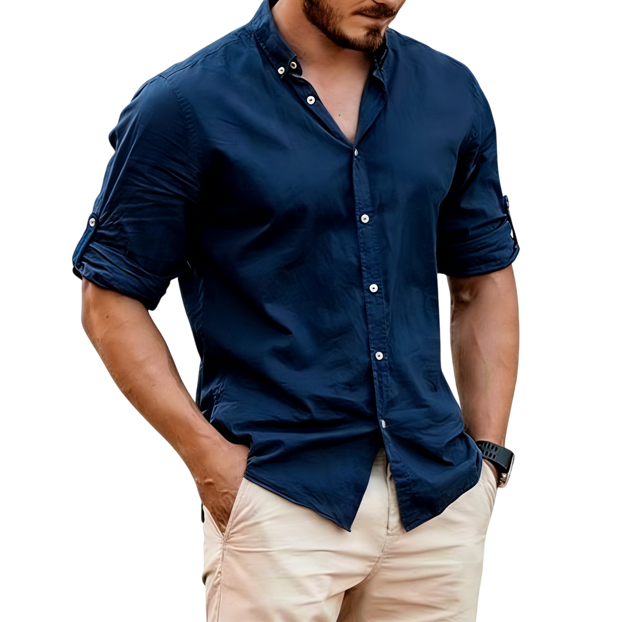Men's Lightweight Linen Stand Collar Shirt