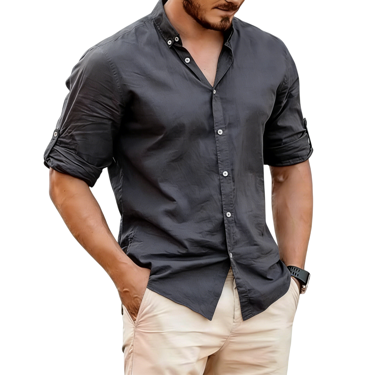 Men's Lightweight Linen Stand Collar Shirt