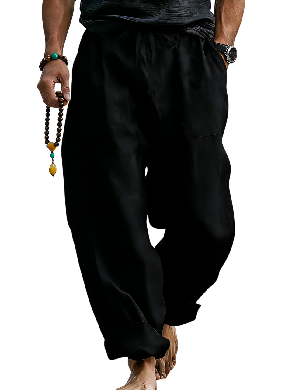Men’s Linen Blend Loose Fit Pants  Breathable Summer Beach Trousers