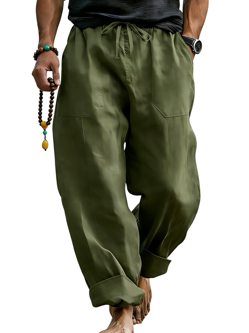 Men’s Linen Blend Loose Fit Pants  Breathable Summer Beach Trousers