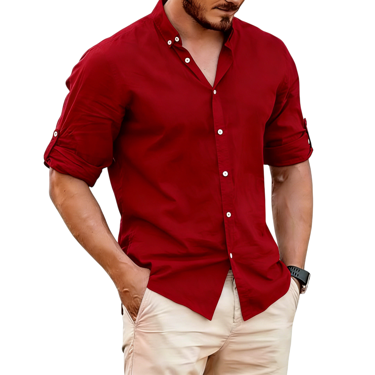 Men's Lightweight Linen Stand Collar Shirt