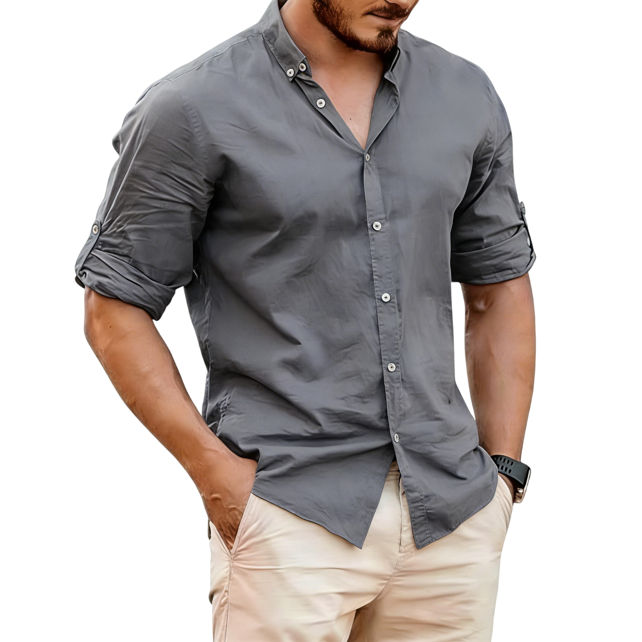 Men's Lightweight Linen Stand Collar Shirt