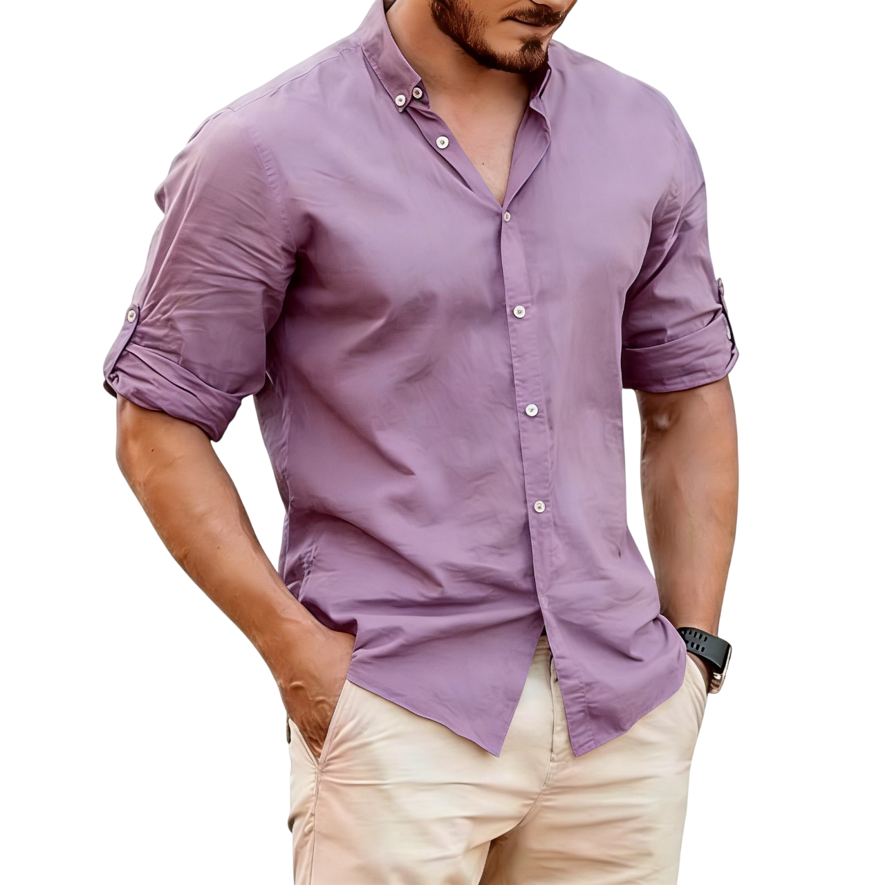 Men's Lightweight Linen Stand Collar Shirt