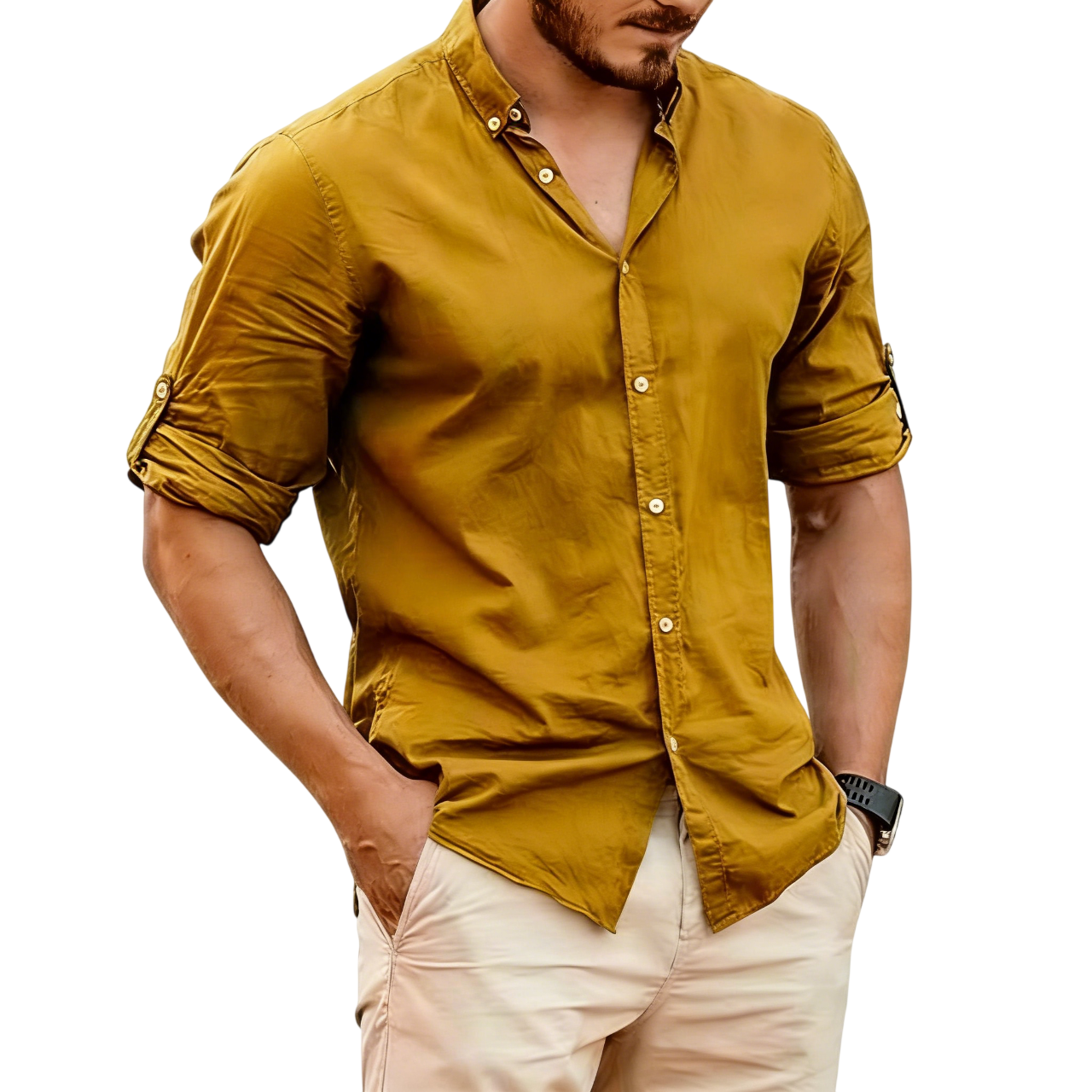 Men's Lightweight Linen Stand Collar Shirt