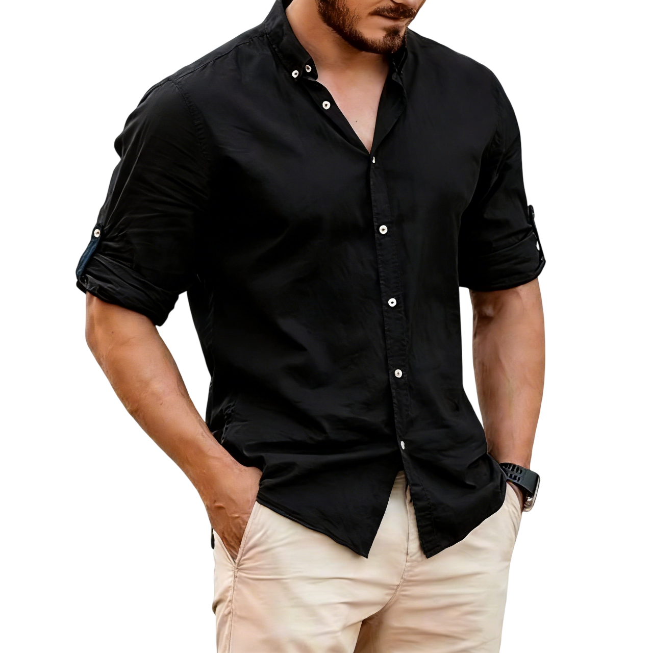 Men's Lightweight Linen Stand Collar Shirt