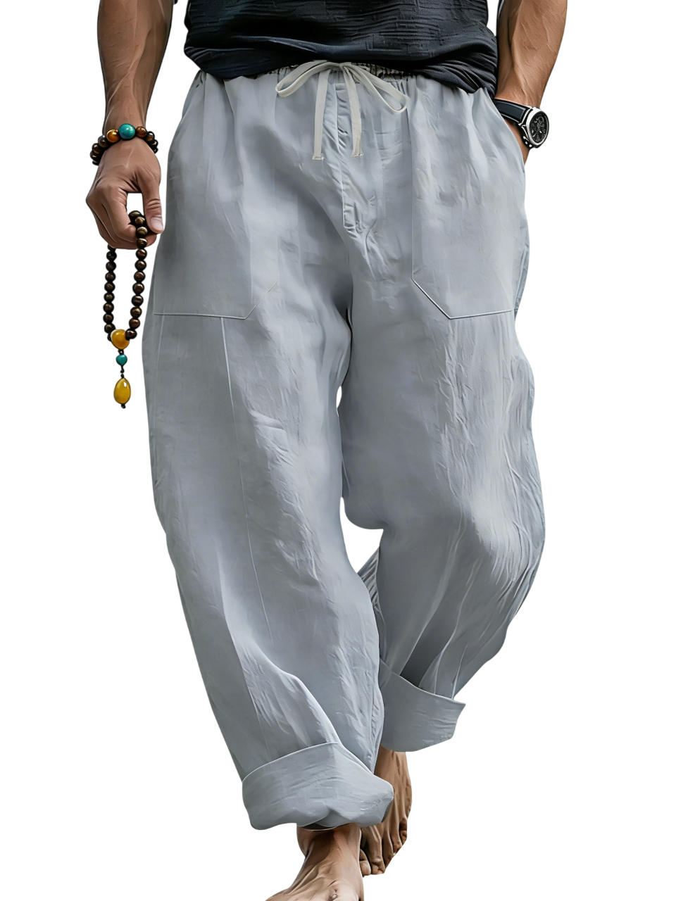 Men’s Linen Blend Loose Fit Pants  Breathable Summer Beach Trousers