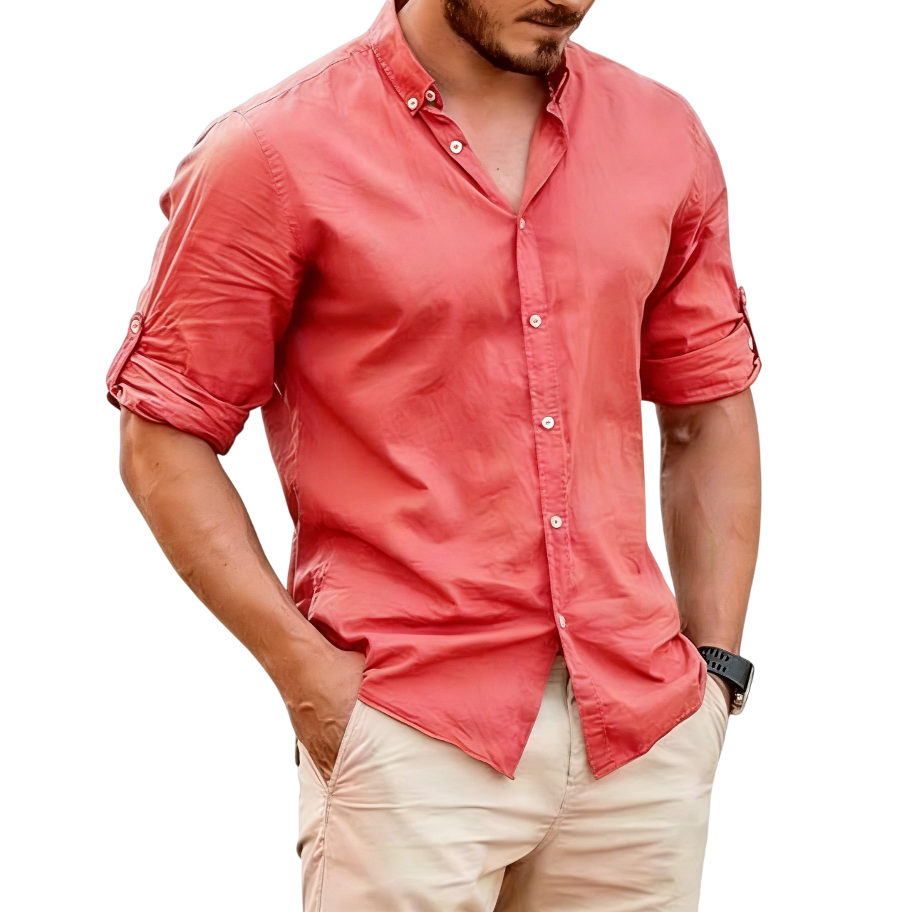 Men's Lightweight Linen Stand Collar Shirt