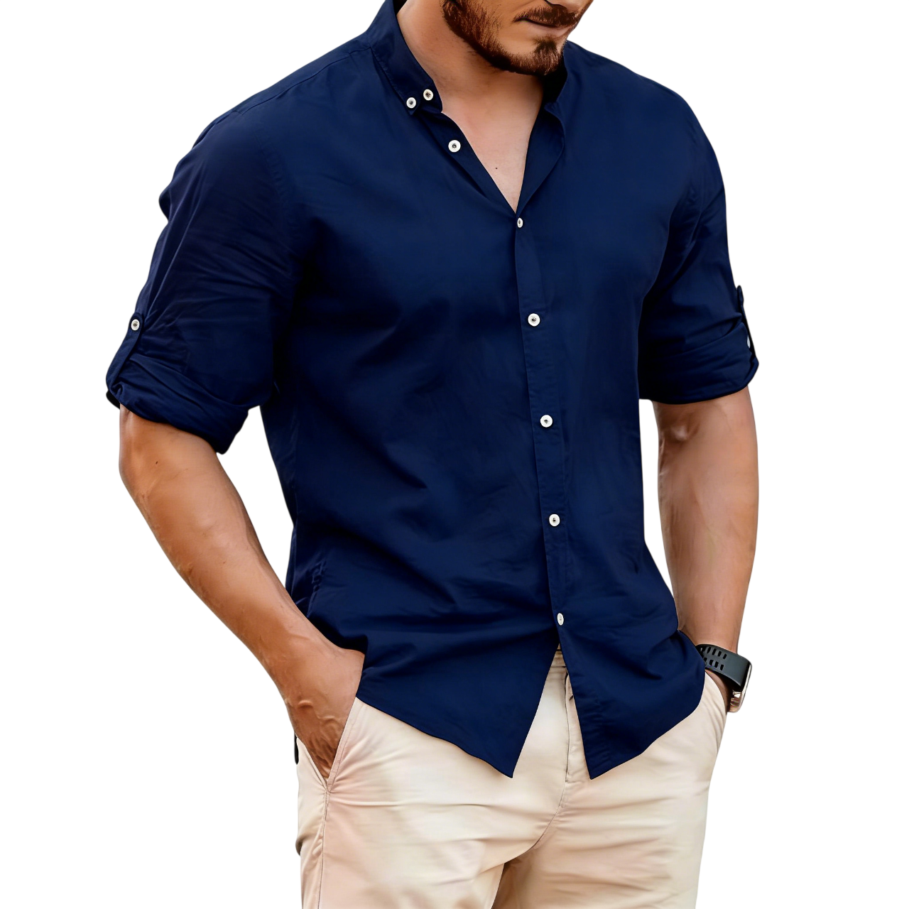 Men's Lightweight Linen Stand Collar Shirt