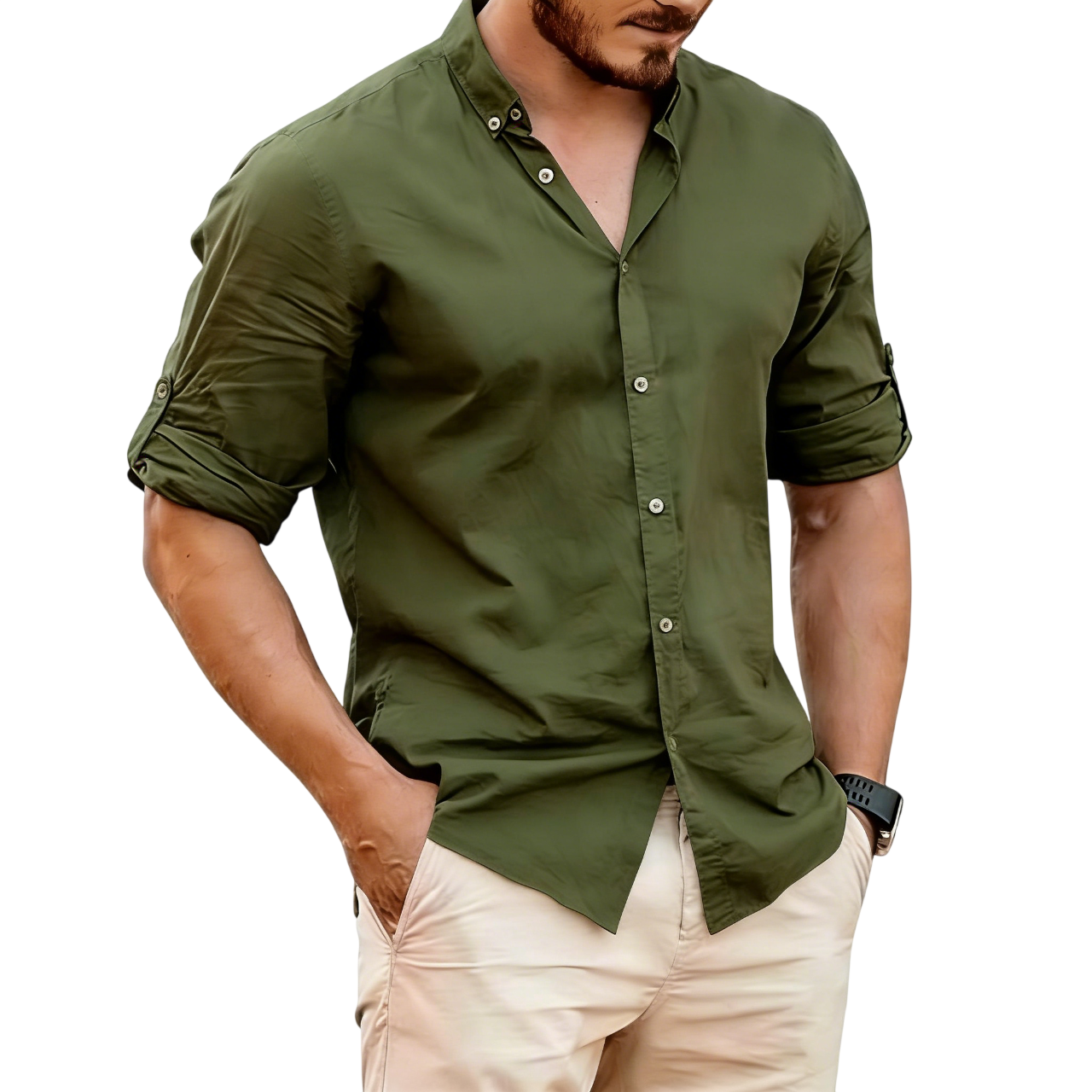 Men's Lightweight Linen Stand Collar Shirt