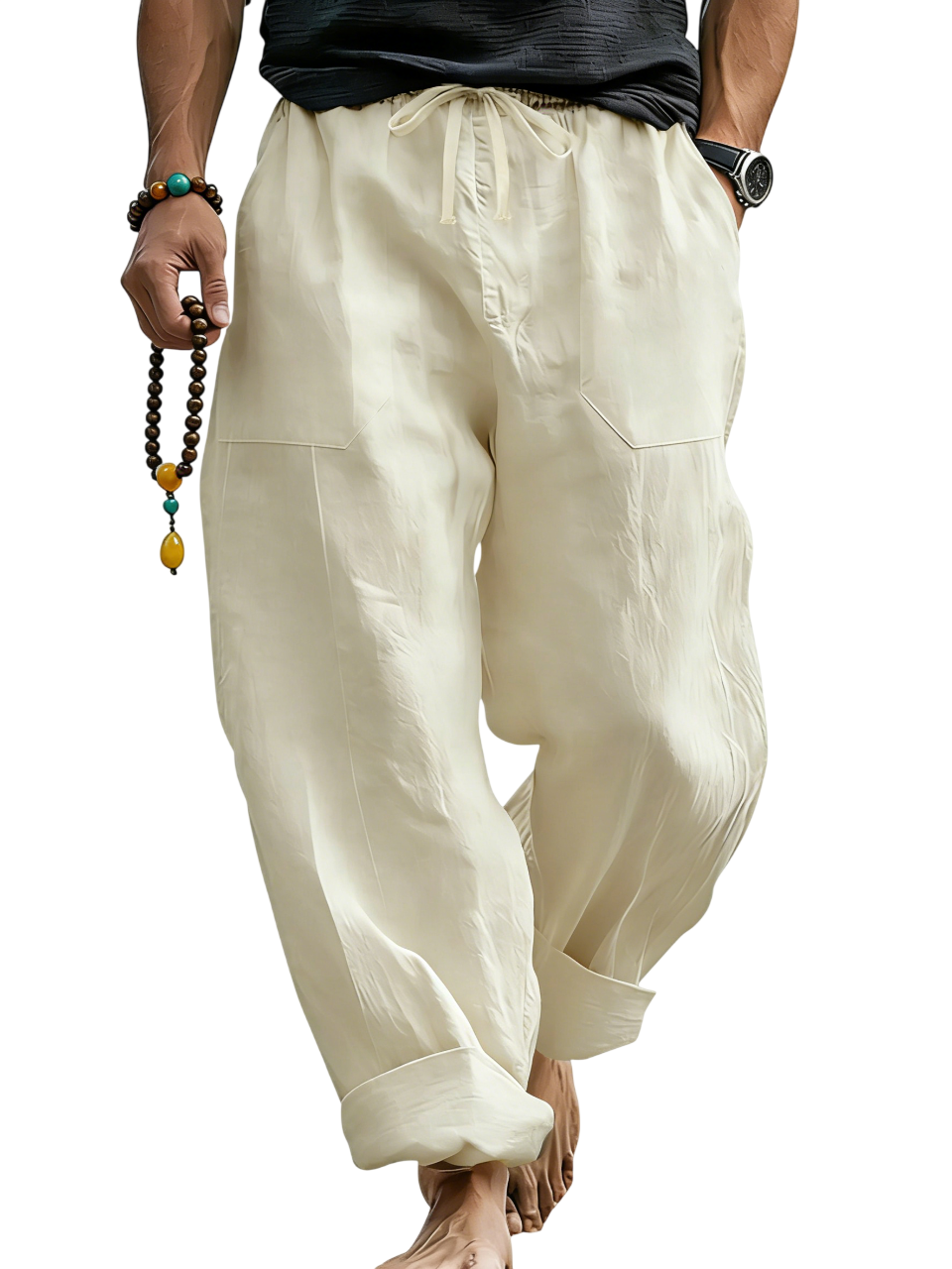 Men’s Linen Blend Loose Fit Pants  Breathable Summer Beach Trousers