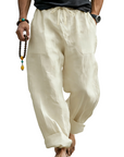 Men’s Linen Blend Loose Fit Pants  Breathable Summer Beach Trousers
