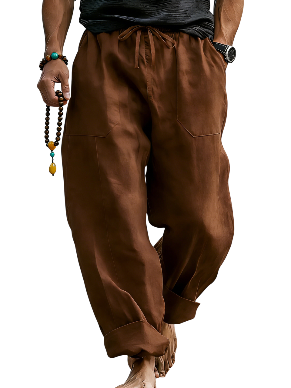 Men’s Linen Blend Loose Fit Pants  Breathable Summer Beach Trousers