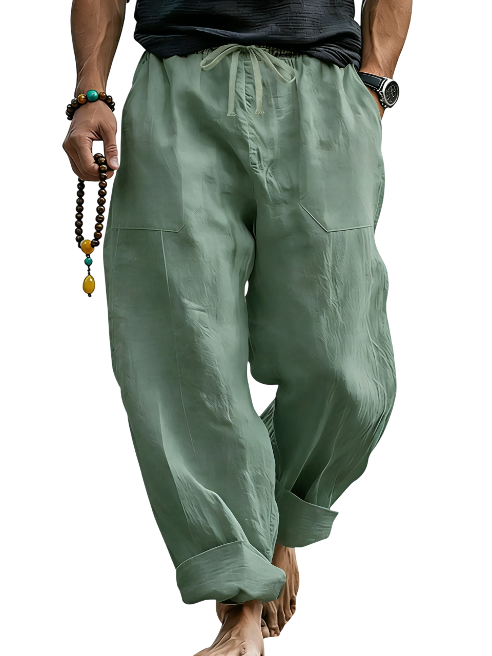 Men’s Linen Blend Loose Fit Pants  Breathable Summer Beach Trousers