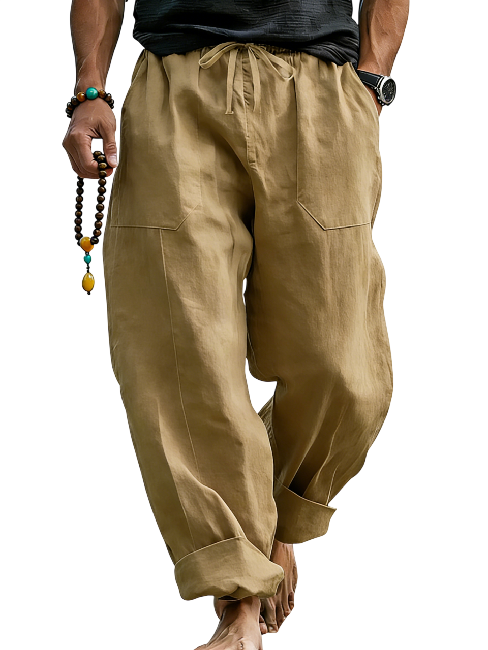 Men’s Linen Blend Loose Fit Pants  Breathable Summer Beach Trousers
