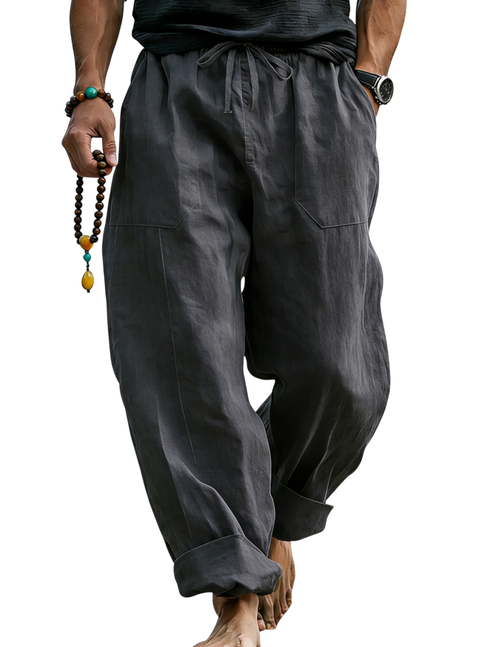 Men’s Linen Blend Loose Fit Pants  Breathable Summer Beach Trousers