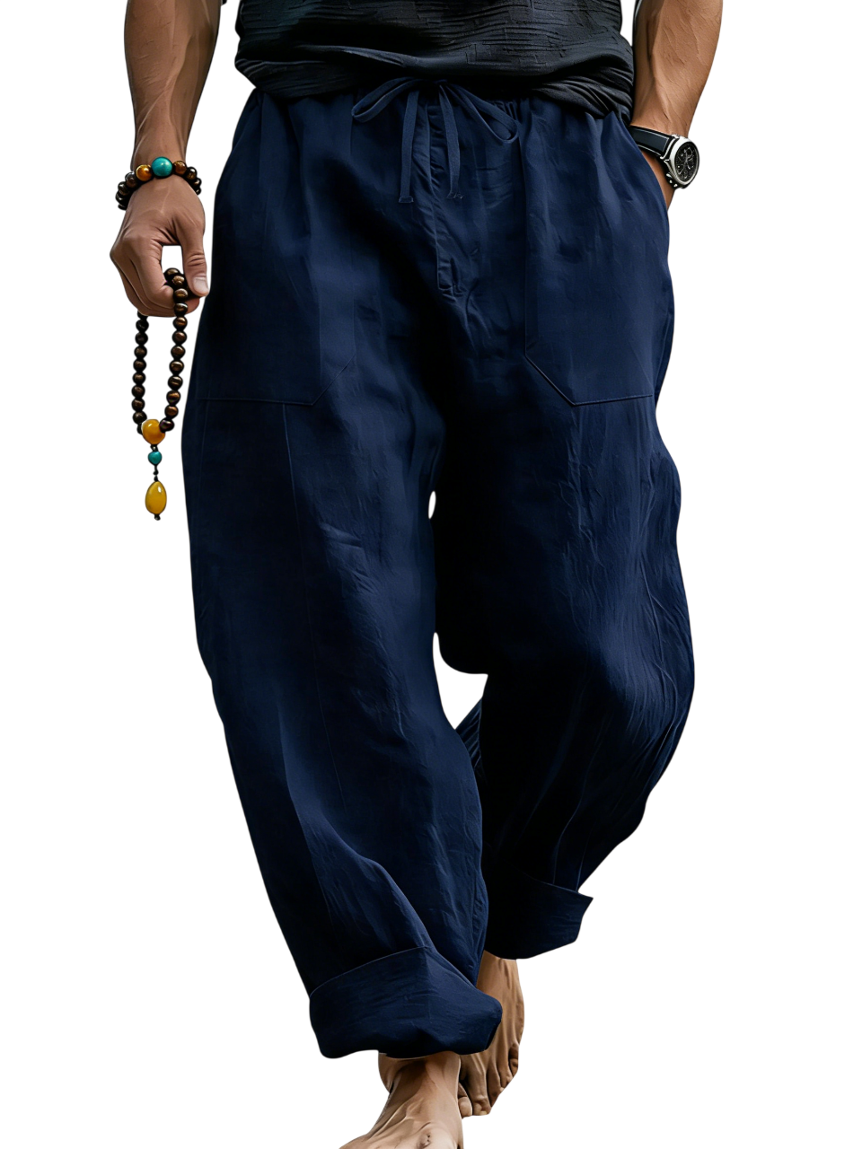 Men’s Linen Blend Loose Fit Pants  Breathable Summer Beach Trousers