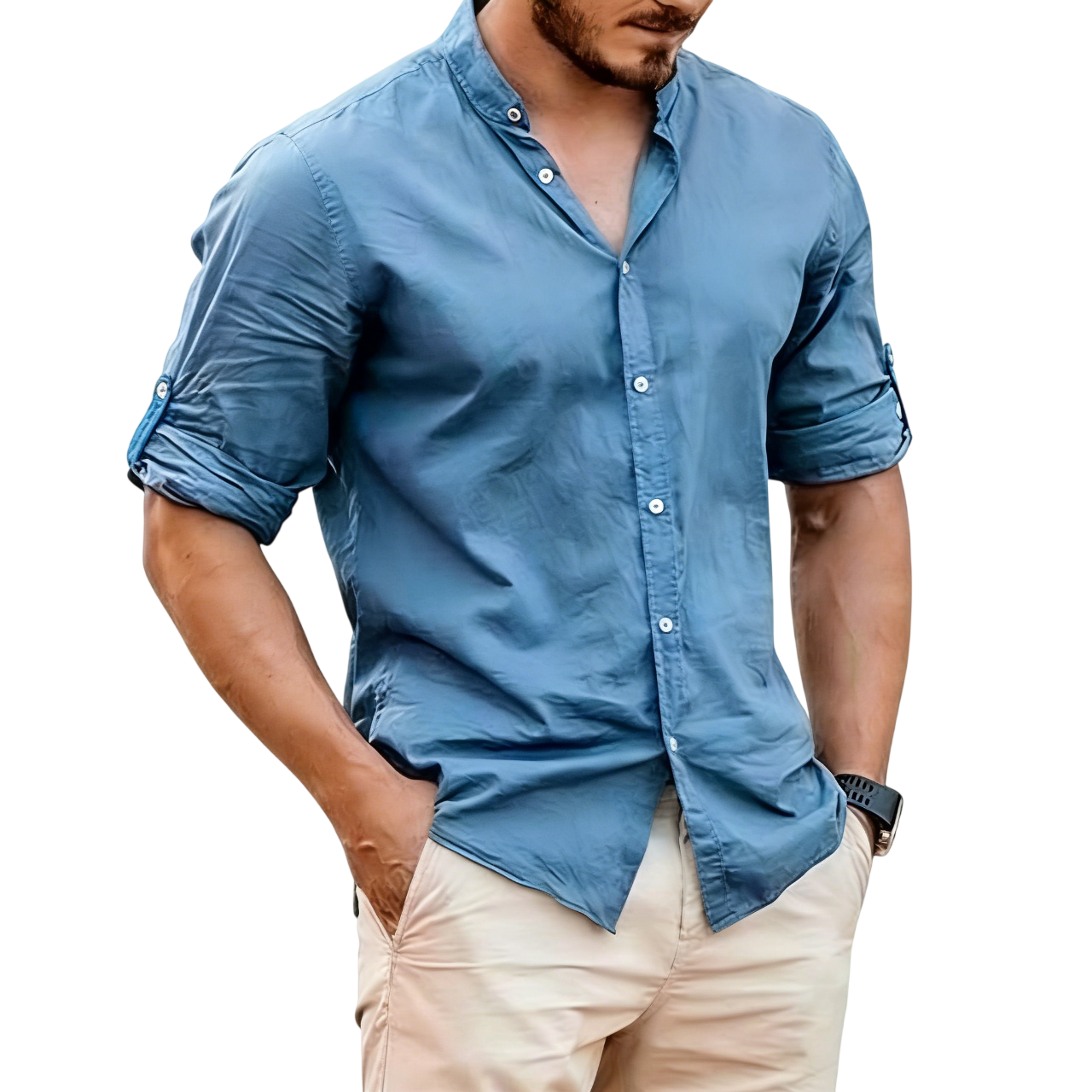Men's Lightweight Linen Stand Collar Shirt