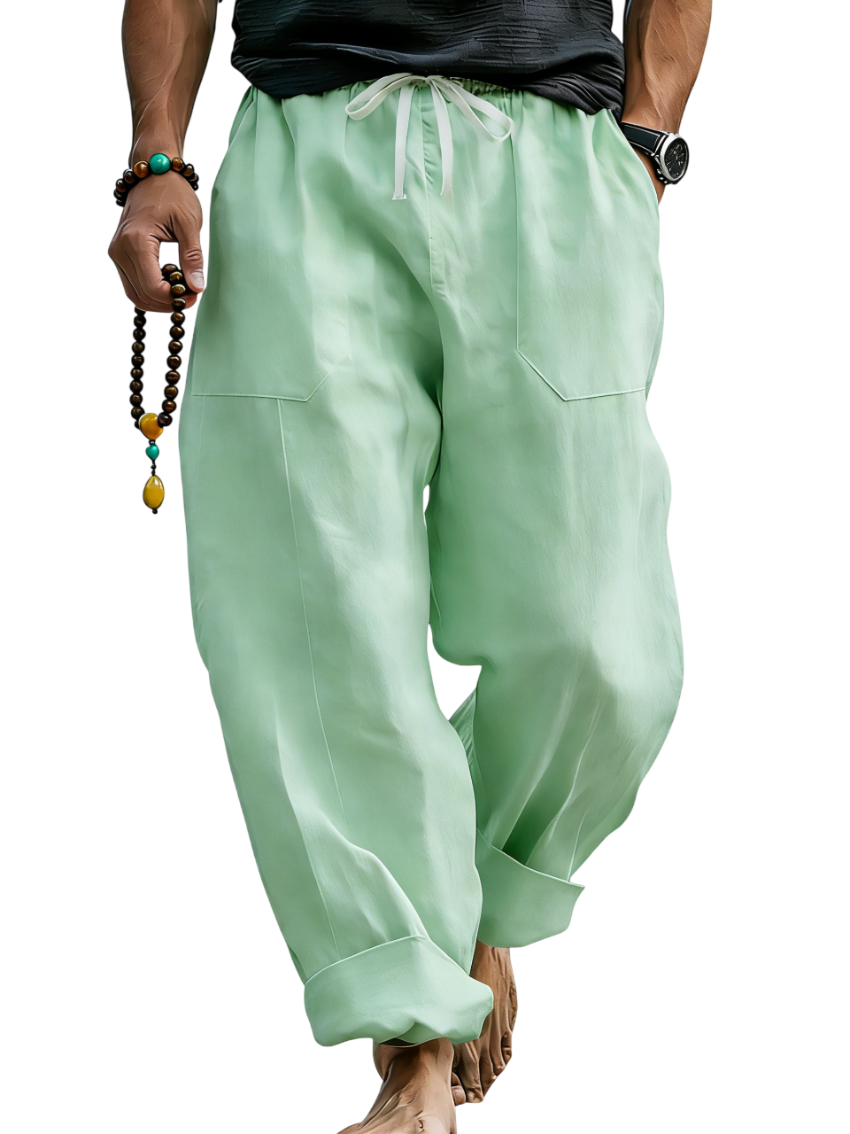Men’s Linen Blend Loose Fit Pants  Breathable Summer Beach Trousers