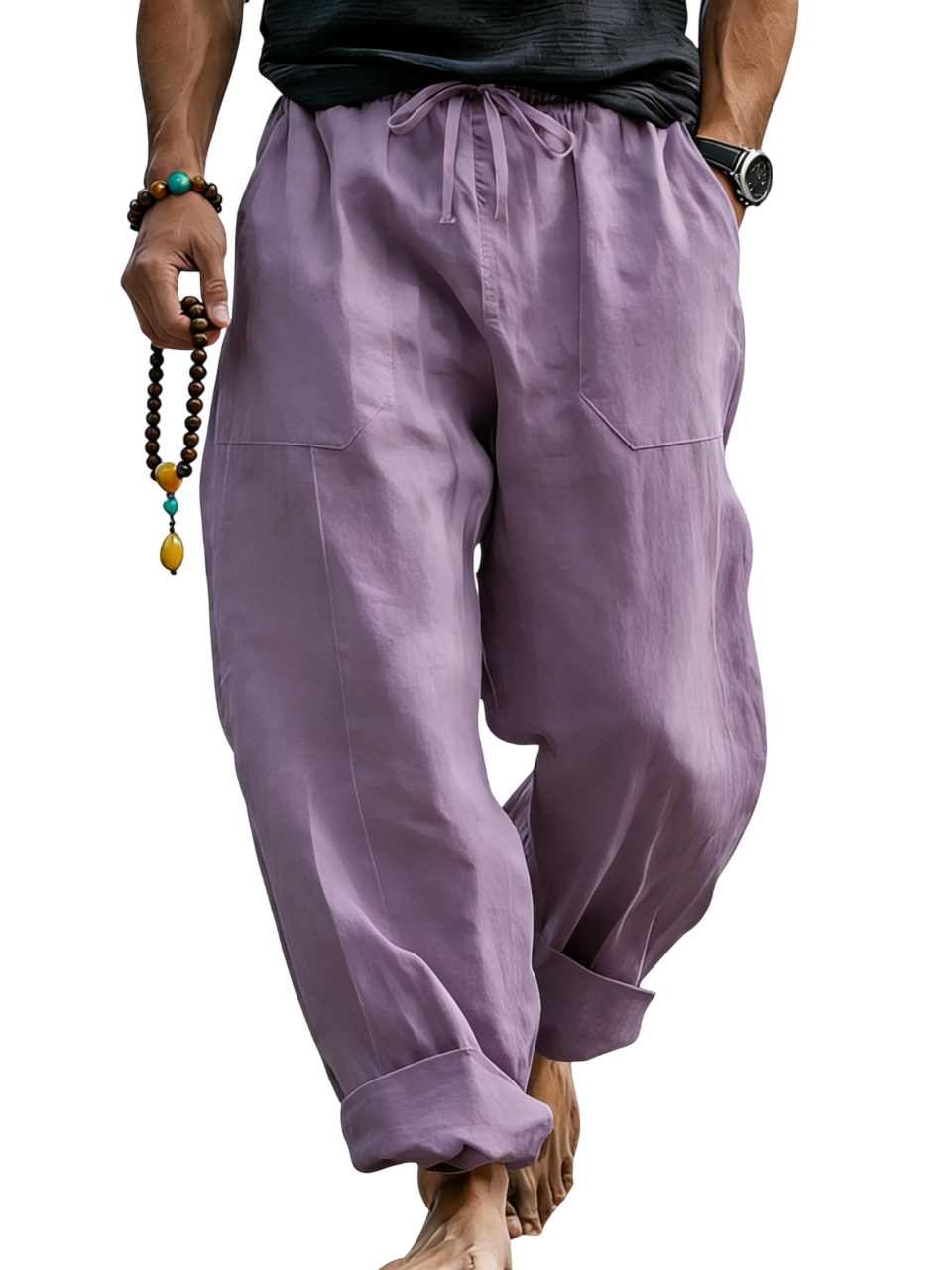 Men’s Linen Blend Loose Fit Pants  Breathable Summer Beach Trousers