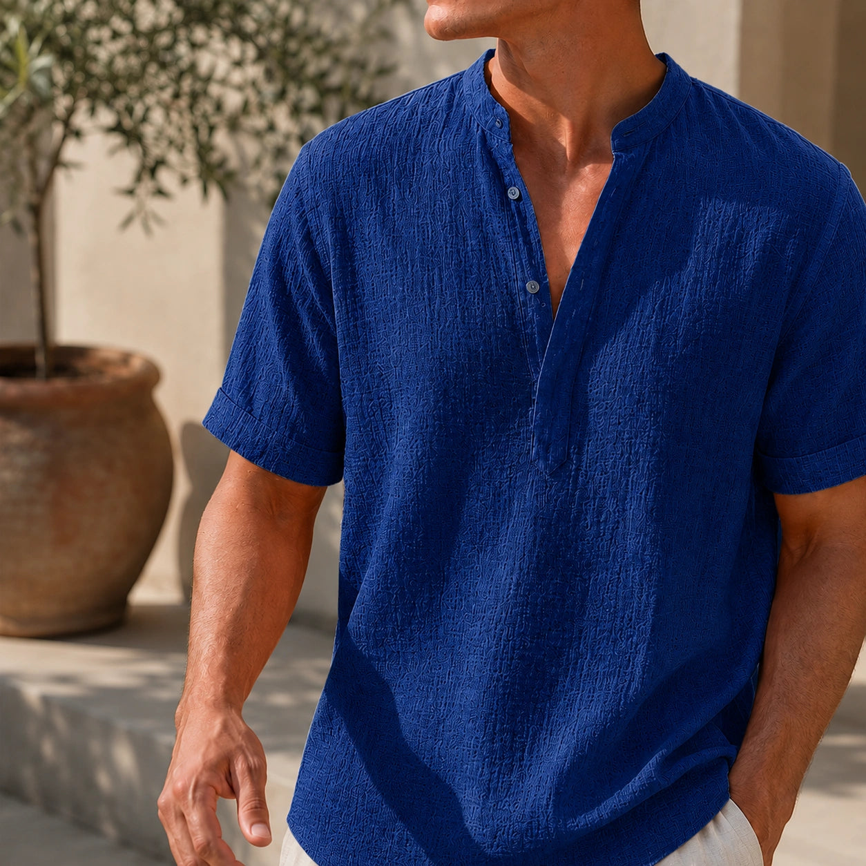 Mivanity Beach Wear Band Collar Shirts