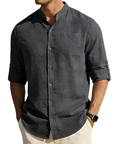 Men’s Cotton Linen Band Collar Shirt