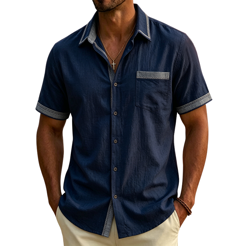 Mivanity Men’s Plaid Linen Camp Shirt