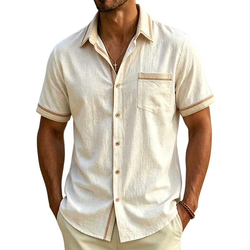 Mivanity Men’s Plaid Linen Camp Shirt
