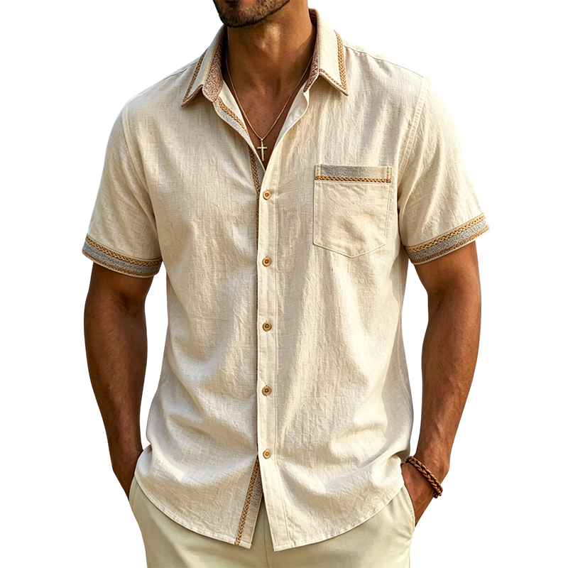 Mivanity Men’s Plaid Linen Camp Shirt