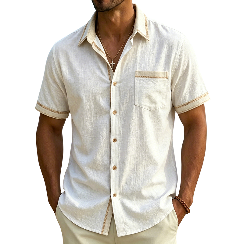Mivanity Men’s Plaid Linen Camp Shirt